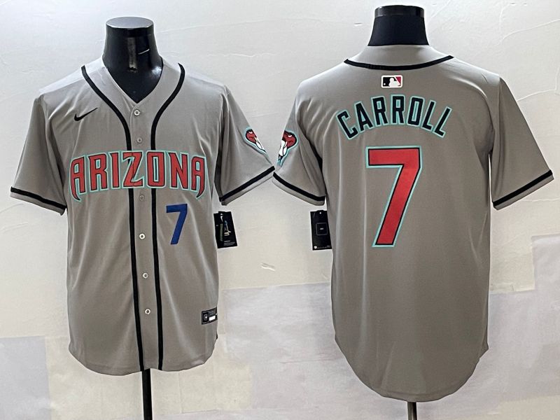 Men Arizona Diamondback 7 Carroll Grey Game Nike 2025 MLB Jersey style 33
